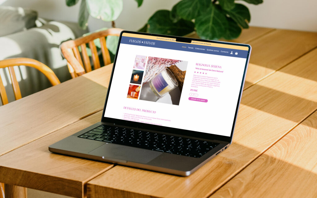Diseño de tienda online. Mockup de una tienda online de velas.
