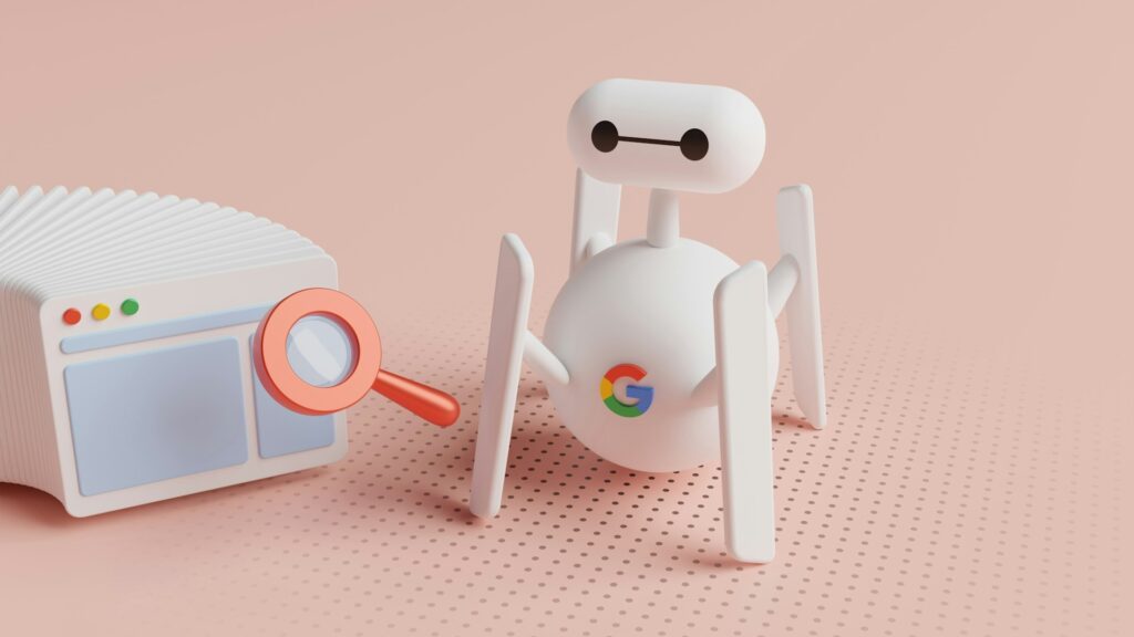 posicionamiento web. un robot de google buscando en páginas de internet